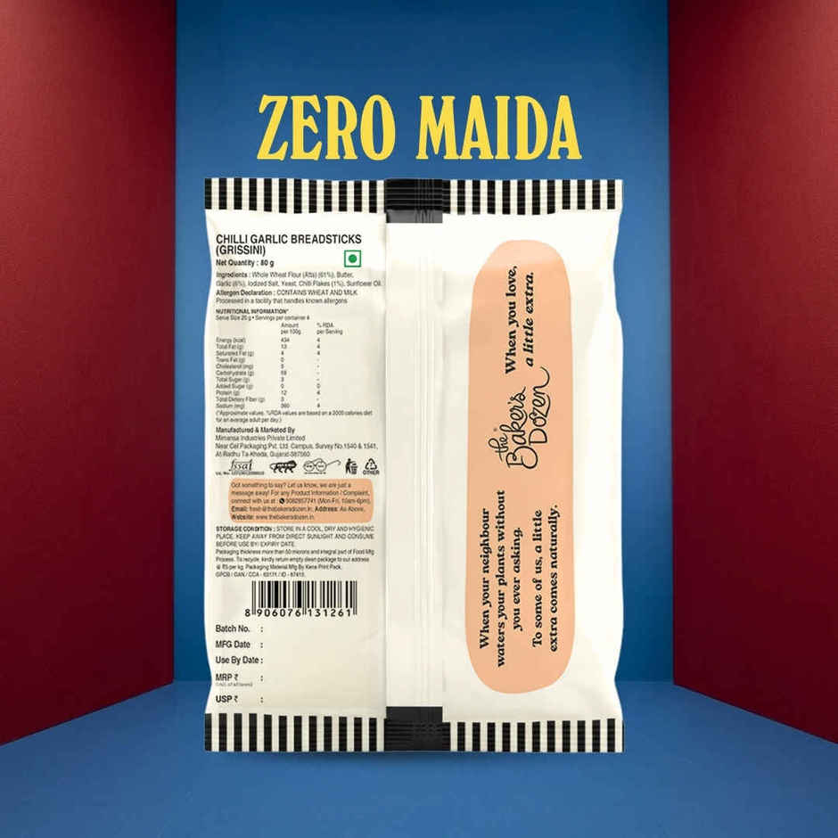 The Baker's Dozen Chilli Garlic Breadsticks Zero Maida | Grissini | Baked Snacks | Healthy Snacks