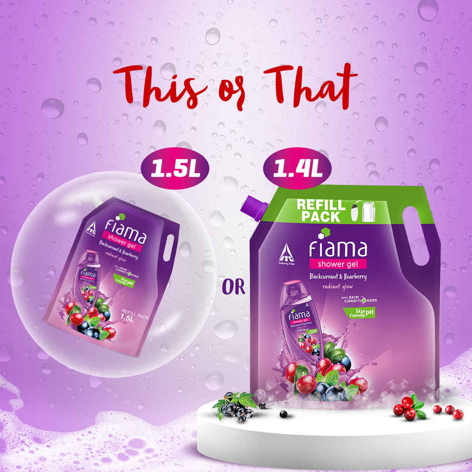 Fiama Shower Gel Blackcurrant & Bearberry Body Wash with Skin Conditioners for Radiant Glow, Pouch