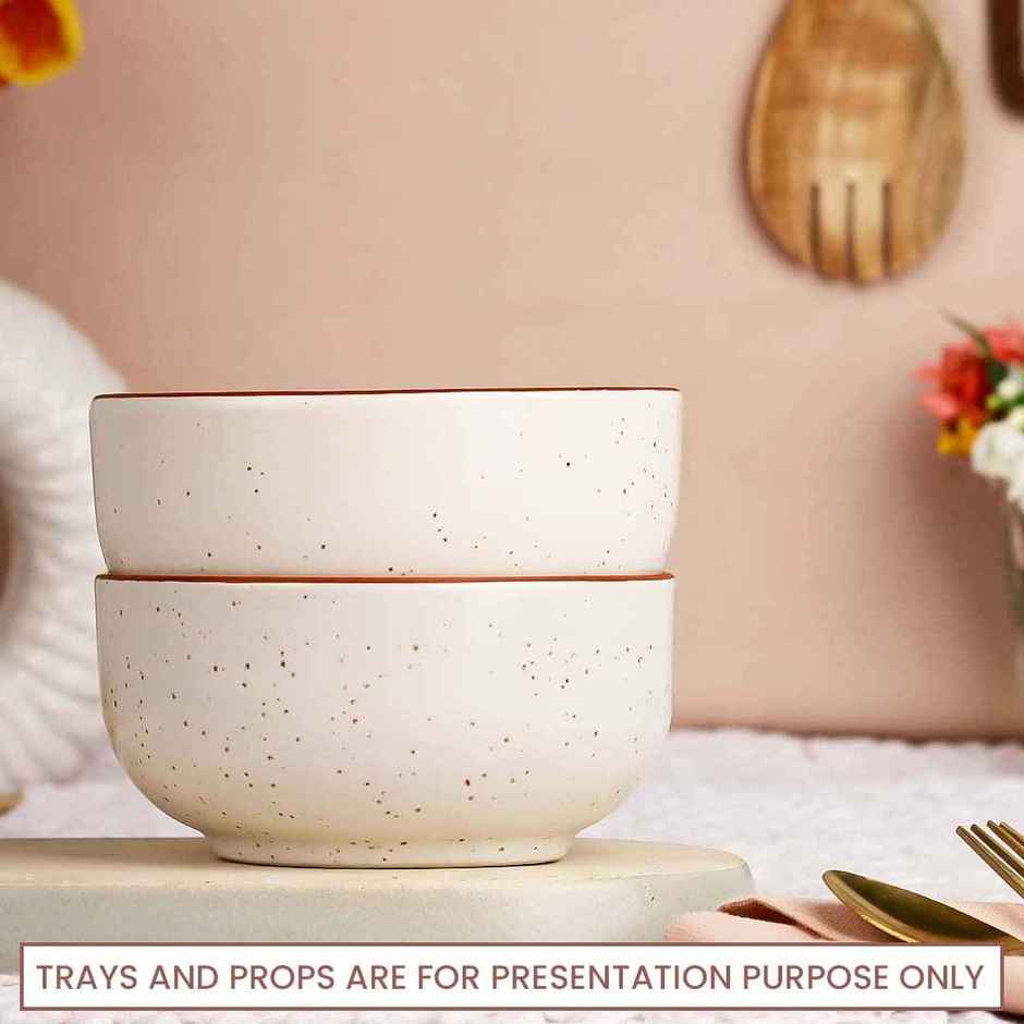 The Earth Store White Marble 2Pc Ceramic Bowl Gift Set, 500 ml Each Microwave Safe, Snack Serving