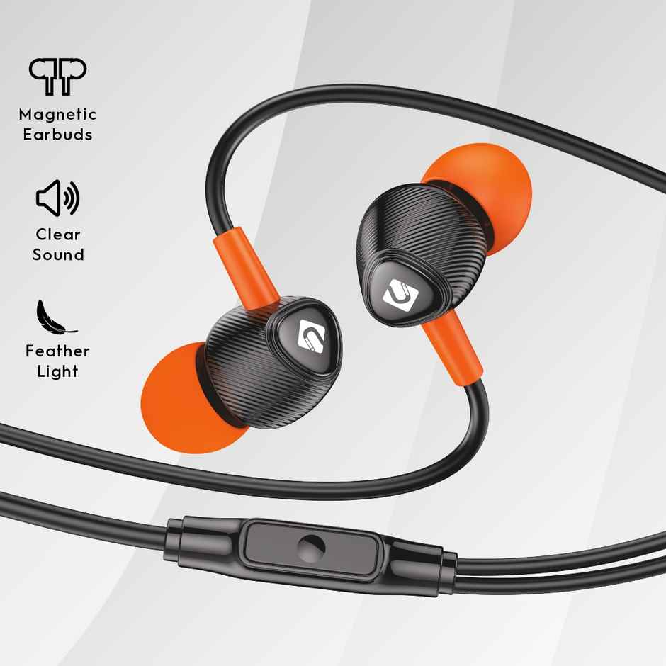 U&i Lock Stereo Earphone | Magnet Buds | 1.2m Cord | Black-Orange