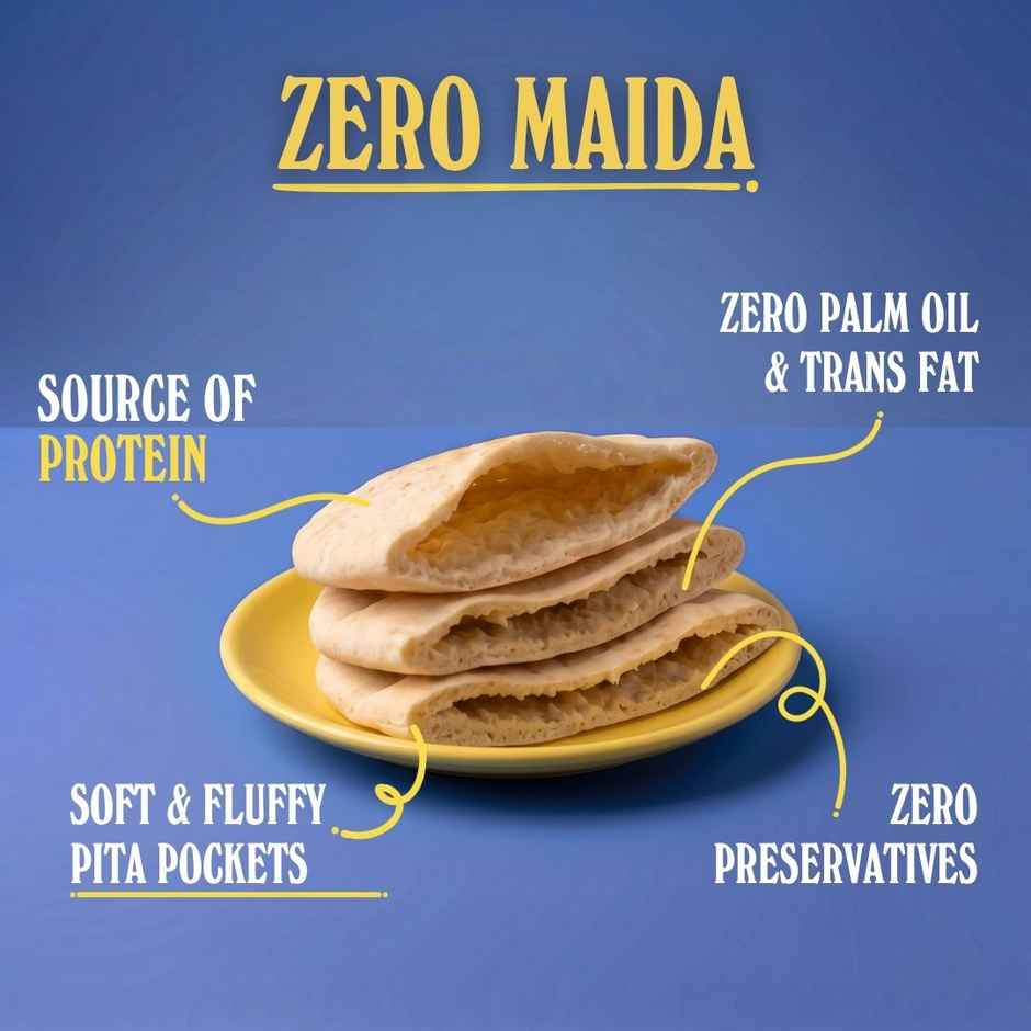 The Baker's Dozen Zero Maida Pita Bread | Whole Wheat | Gut Friendly | Flat Bread | Clean Label