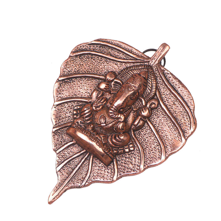 Ganesh Ji on Copper Colour Leaf Wall Hanging | Devnidhi