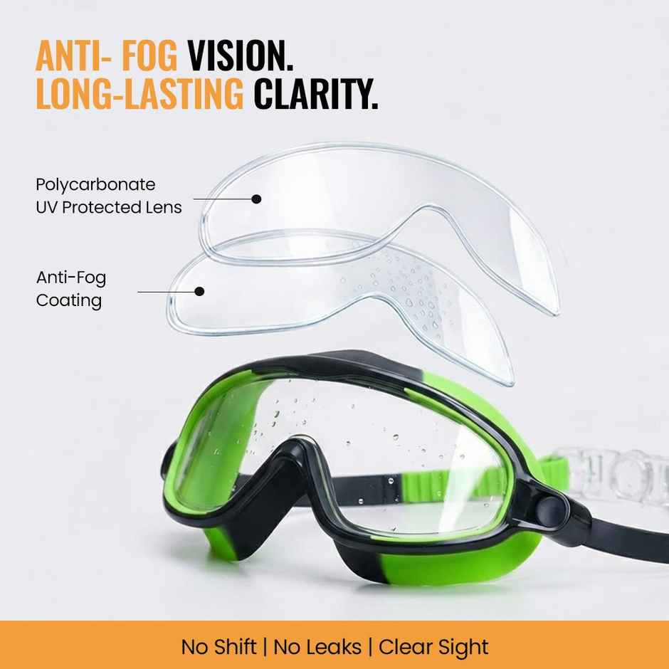 Slovic Kids Swimming Goggles - Anti-Fog, UV Protection with Adjustable Strap | Green & Black