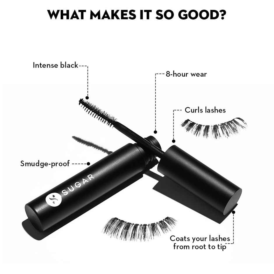 SUGAR Cosmetics Uptown Curl - Lengthening Mini Mascara - 01 Black Beauty (Black Mascara)