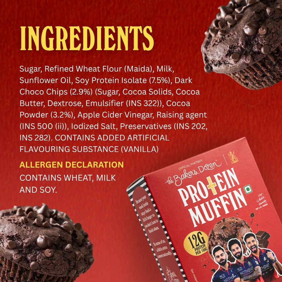 The Baker's Dozen 12g Protein Muffin | Eggless | Cupcake with chocolate | Made with Cocoa Powder
