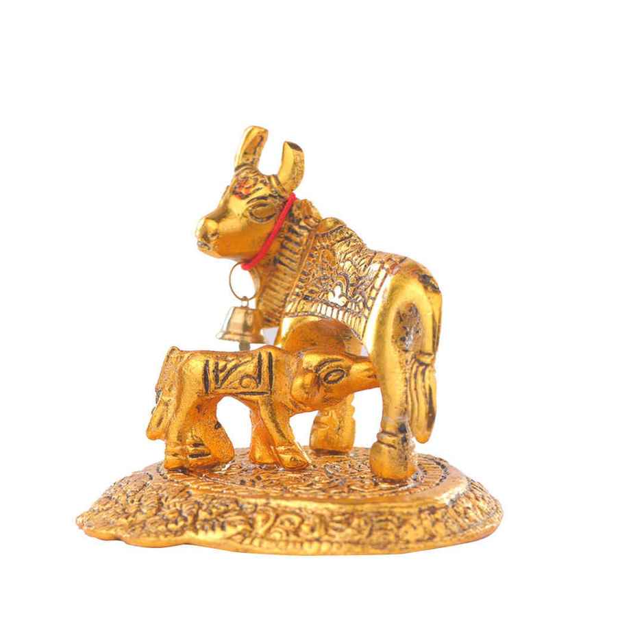 Kamdhenu Maa Gold Polish Idol Small Size Design 2 | Devnidhi