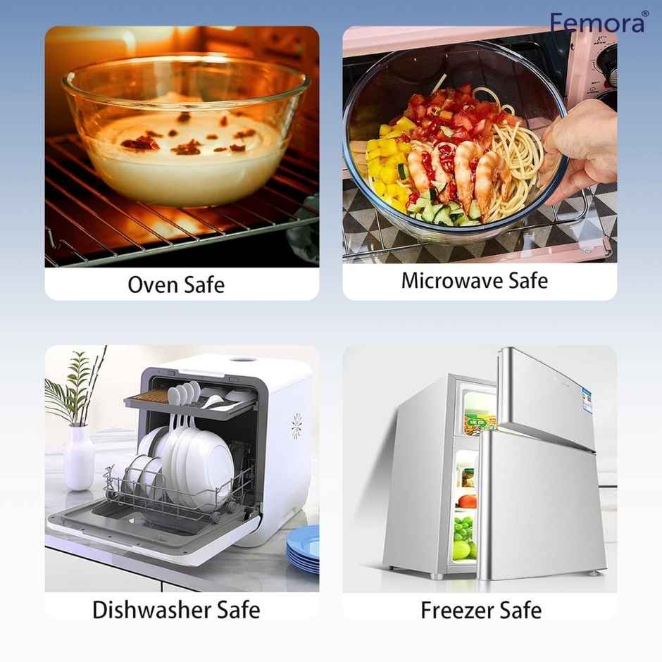 Femora Borosilicate Microwave Bowl Set Gift Set 400 Ml 700 Ml 1050 Ml Gift Set 3 Pcs
