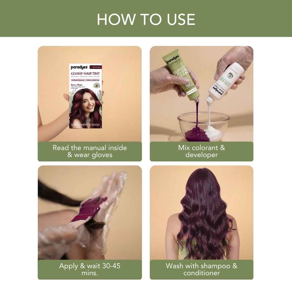 Paradyes No Bleach Berry Plum Glossy Hair Tint, Ammonia|free Hair Color for Natural Black Hair
