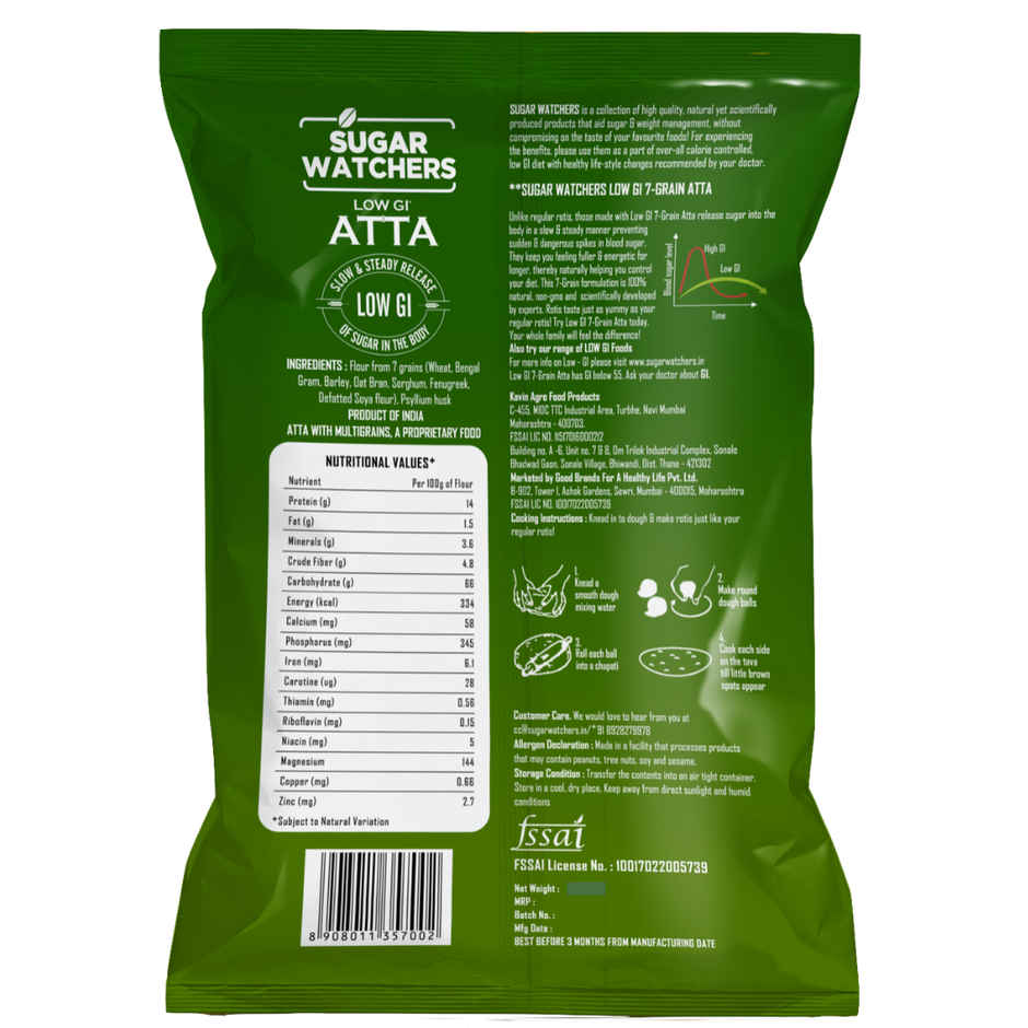 Sugar Watchers Low Gi 7 Grain Atta - Diabetic Friendly Pouch