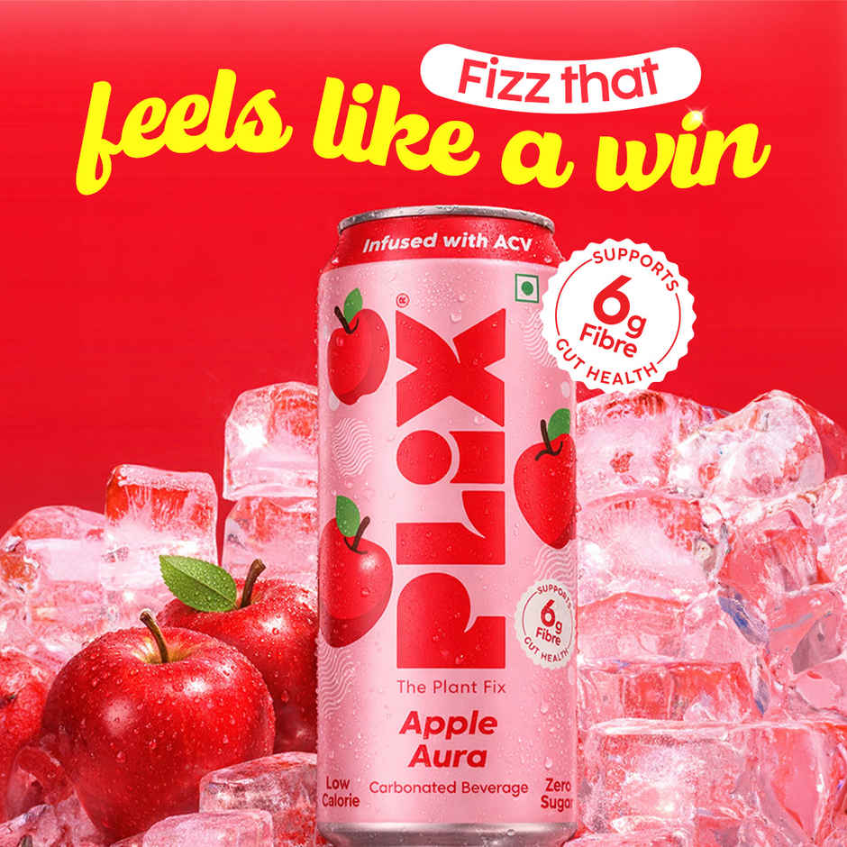 Plix Apple Aura Fizzy Soft Drink Can | Low Calorie & Zero Sugar | Prebiotics with 6g Fibre