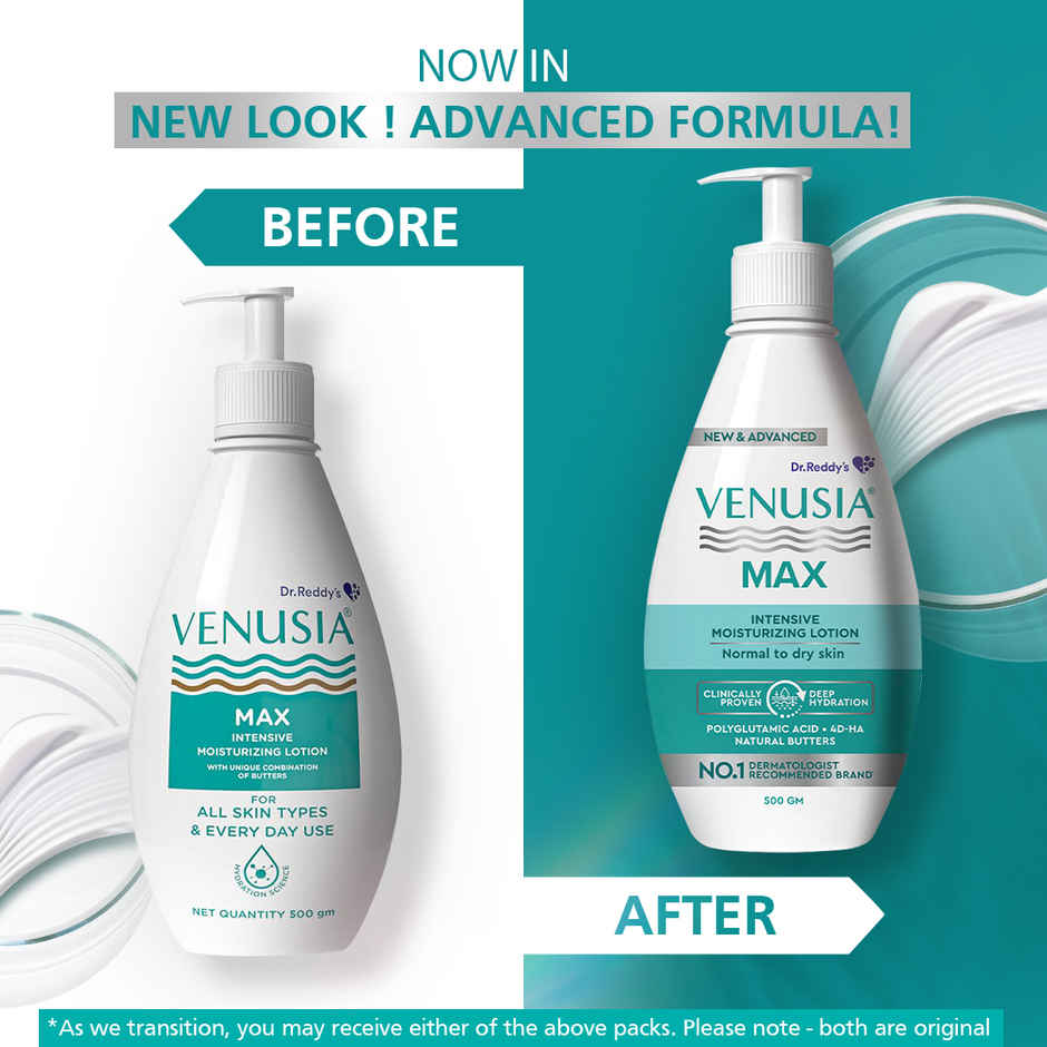 Venusia Max Intensive Moisturizing Lotion with 4D Hyaluronic+Polyglutamic Acid | Normal to Dry Skin