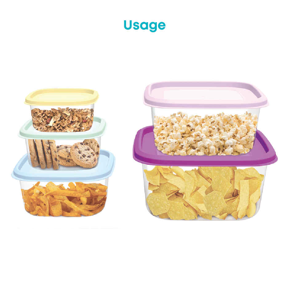 All Time Prism Square Storage Container Set (6600 ml) (Multicolor) (5 Pc Set)