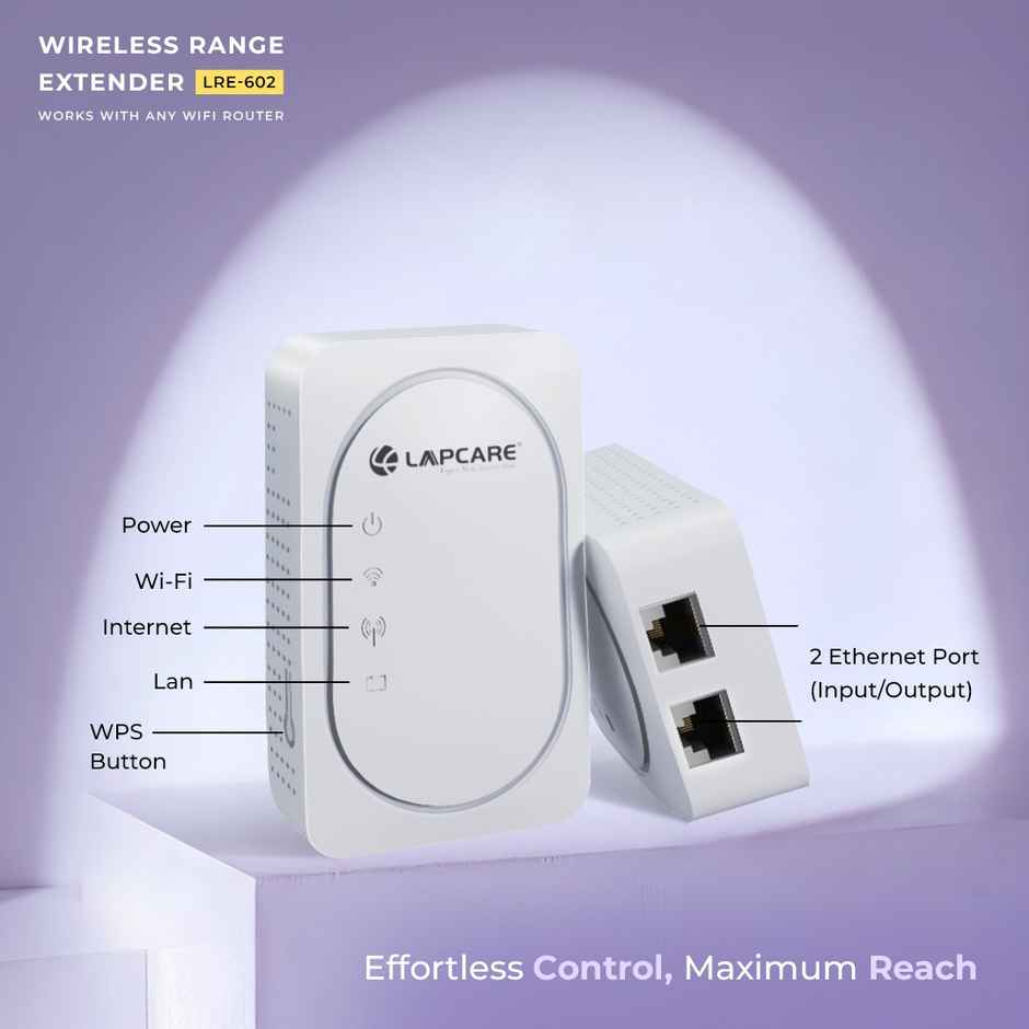 Lapcare 300Mbps Wi-Fi Range Extender with Dual LAN Ports | High-Speed 2.4GHz Signal