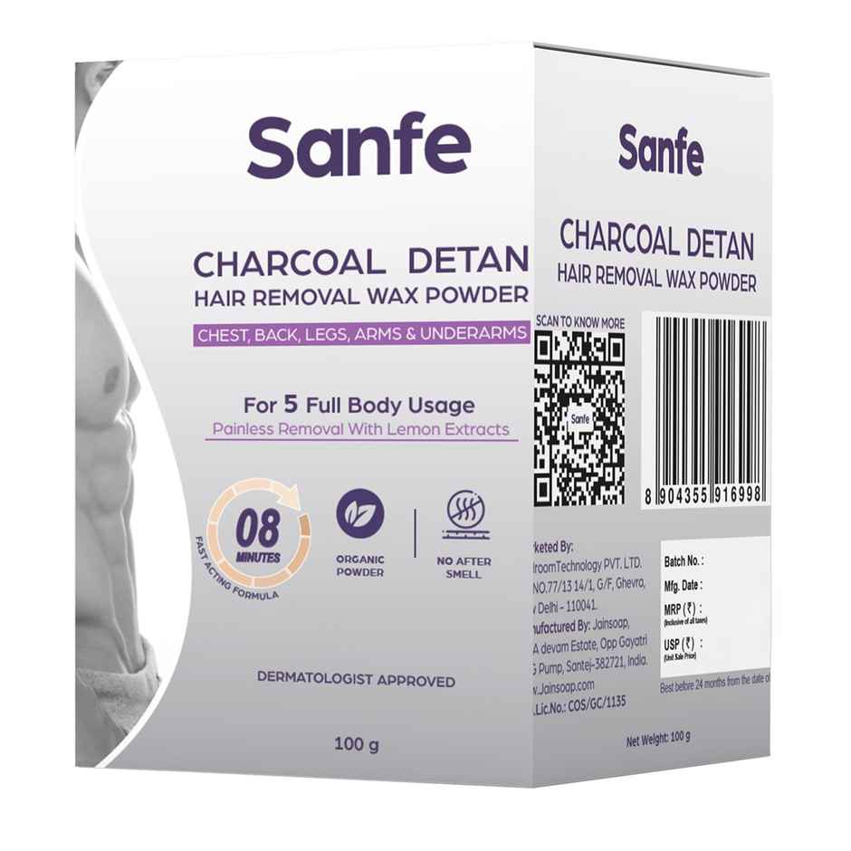 Sanfe Charcoal Detan Hair Removal Wax Powder 8 Minute Painless Organic