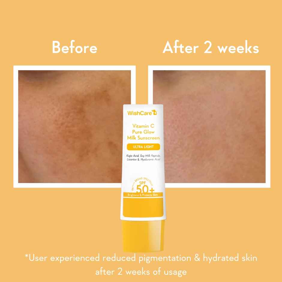 WishCare Vitamin C Pure Glow Milk Sunscreen SPF 50 PA++++ In-Vivo Tested | No White Cast