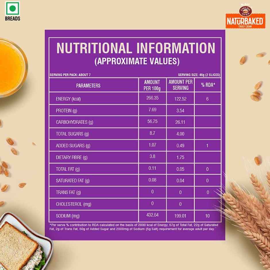 Naturbaked Zero Maida Whole Wheat Bread | No Added Preservatives | Clean Label