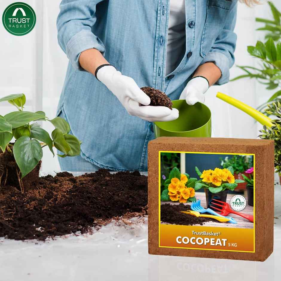 TrustBasket Cocopeat Block - Expands to 75 L | Organic Growing Medium for Plants & Planters