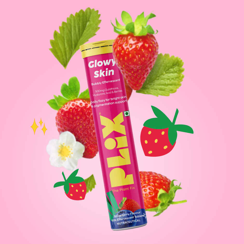 Plix Bubbly Strawberry Flavour Effervescent Tablets for Glowy Skin (L-Glutathione)
