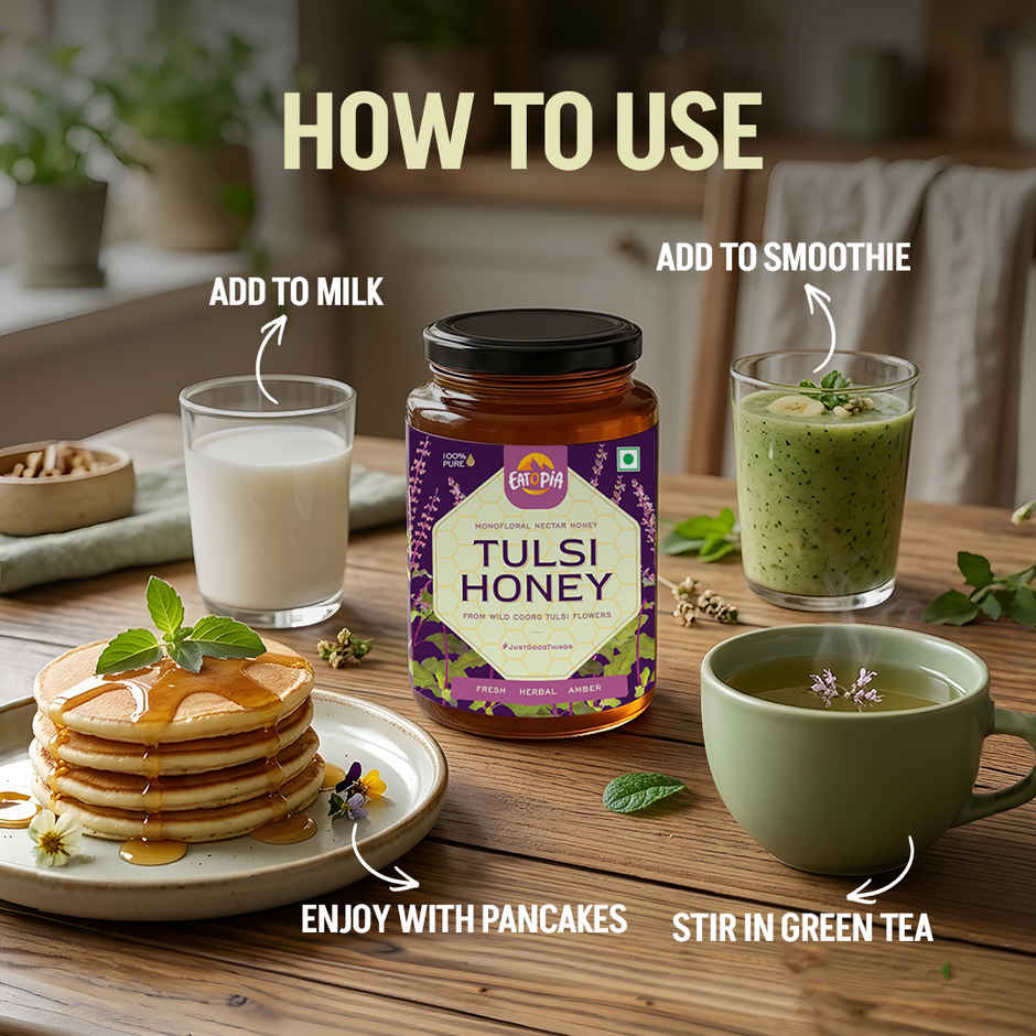 Eatopia Tulsi Honey | Immunity Booster | Pure Organic Natural Honey | No Added Sugar