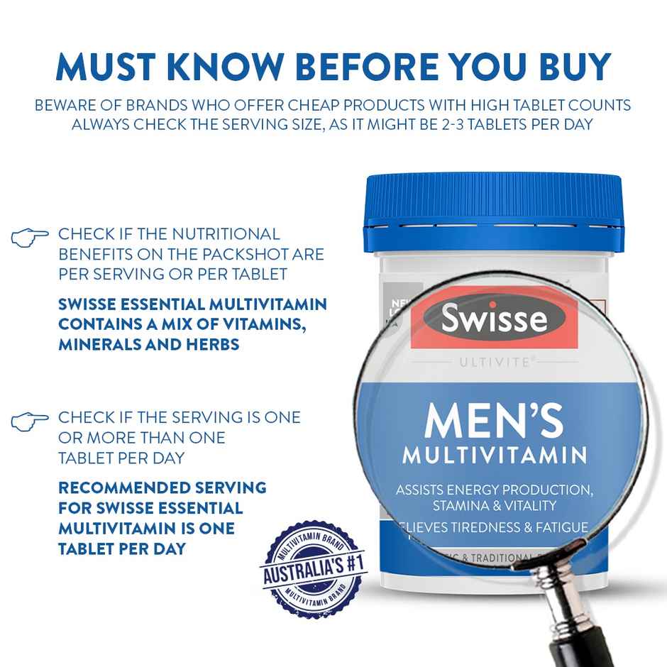 Swisse Men'S Multivitamin - Boosts Energy, Stamina & Vitality, Vitamins & Minerals (30 Tabs)