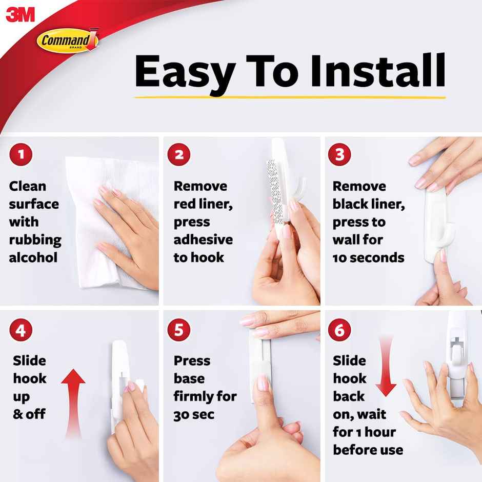 Command Adhesive Damage Free Wall Hooks| 1 Large Hook and 2 Strips Holds 2.2 kg