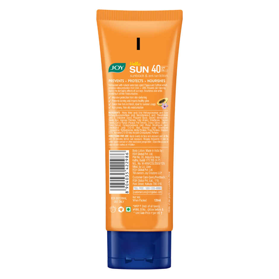 Joy Hello Sun SunBlock & Anti-tan Lotion SPF 40 
