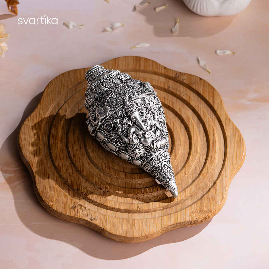 Ganesh Shankh Conch | Silver Plated | 5 Inch | Svastika