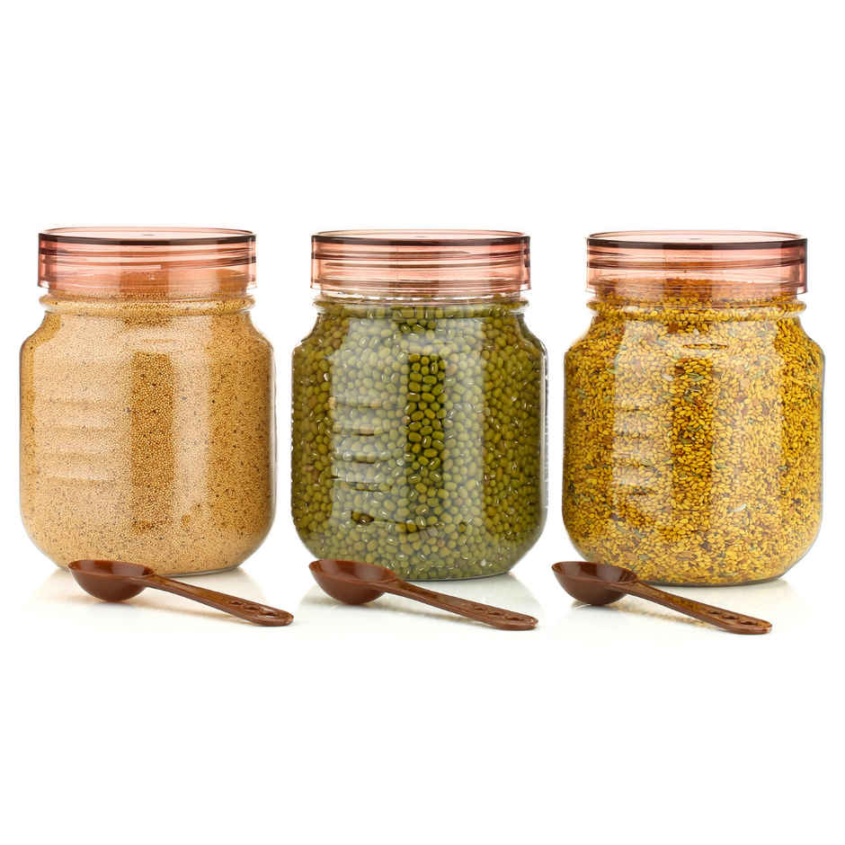 ReeQ Vintage Plastic Container Set | Transparent Storage Jars with Plastic Lids