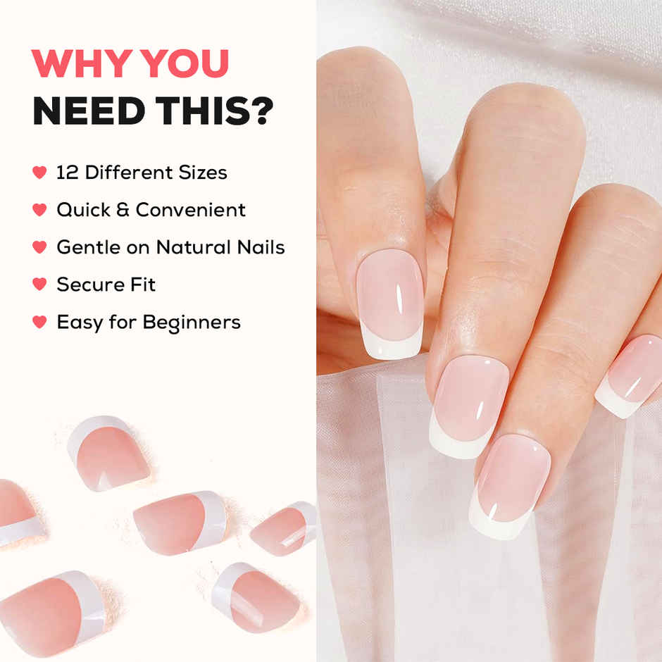 Multibrite Artificial Fake Nails Extension | Square French Press-On Nails | with Adhesive Tabs
