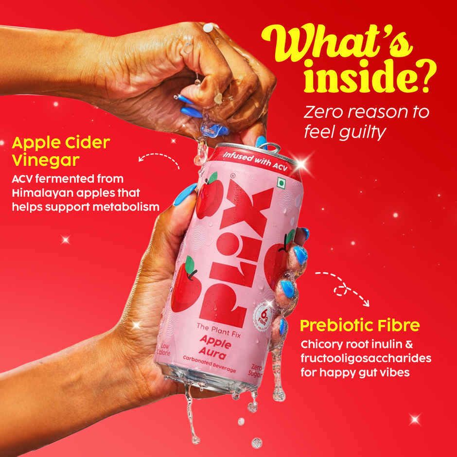 Plix Apple Aura Fizzy Soft Drink Can | Low Calorie & Zero Sugar | Prebiotics with 6g Fibre