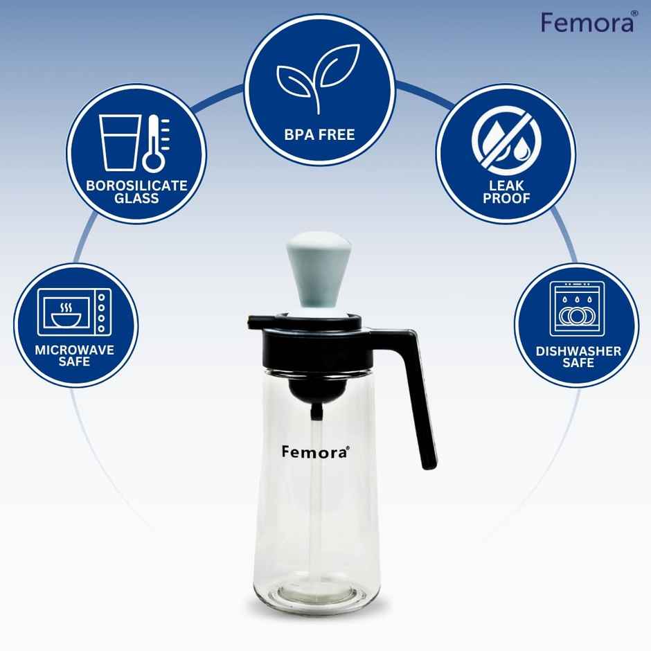 Femora Glass Oil Dispenser Bottle With Silicone Brush & Dropper 550 Ml - Multicolor