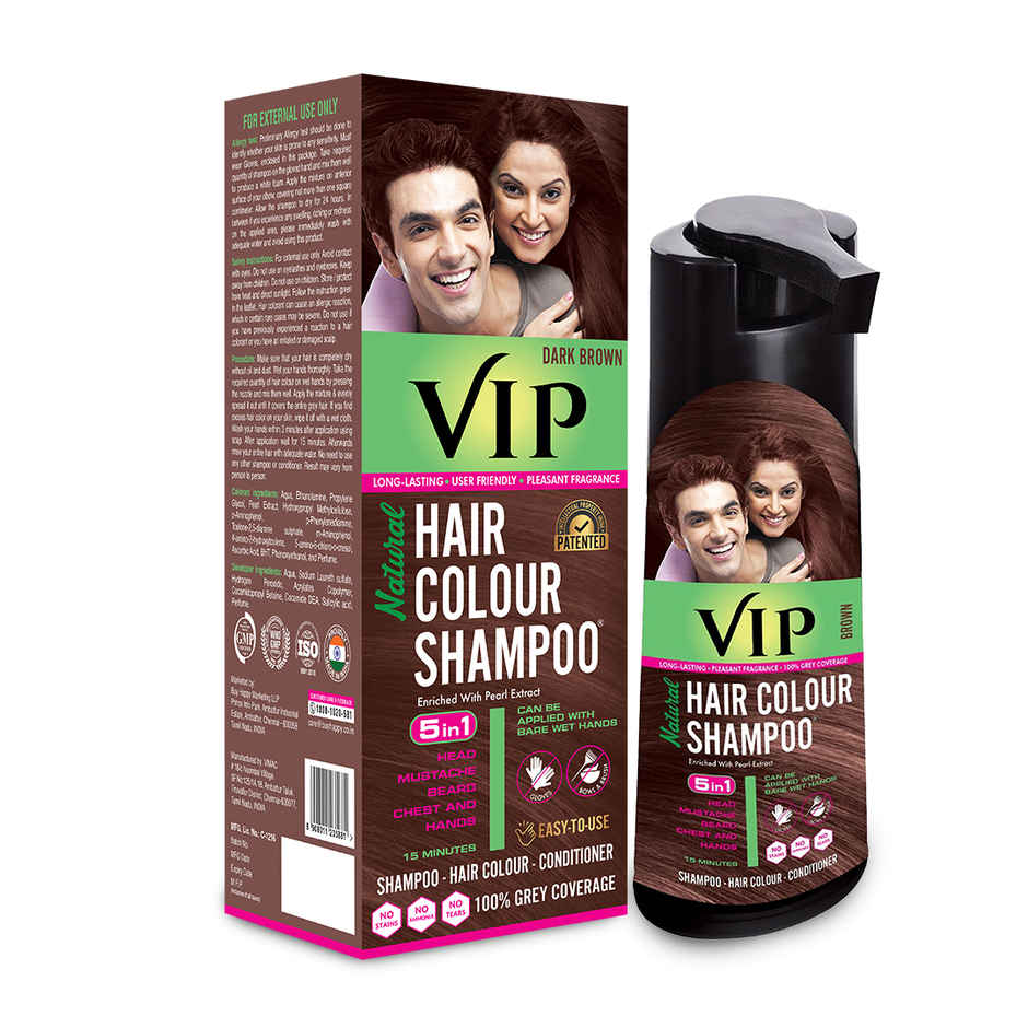 Vip Hair Colour Shampoo For Men And Women Dark Brown - Ammonia Free