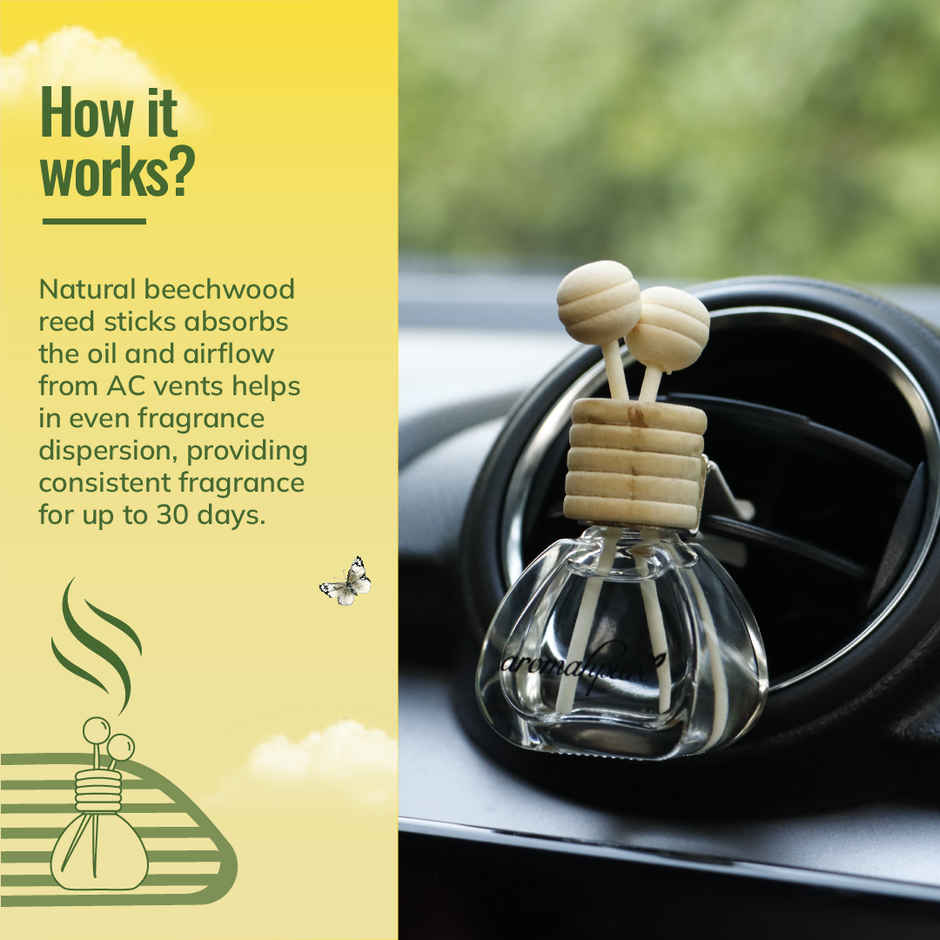 Aromahpure Car Perfume Vent Clip with Reed Stick | Lemon Fragrance | Last upto 30 days - Pack Of 2