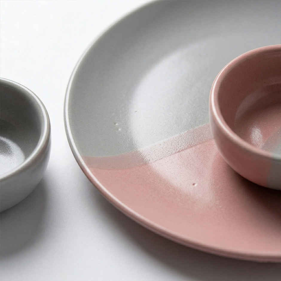 The Earth Store DT Grey Pink Dinner Set, 2 Full Plates 4 Vegetable Bowls