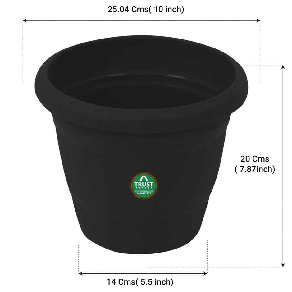 TrustBasket Round Pots 10 Inch | UV Treated Plastic Garden Flower Pots - Black