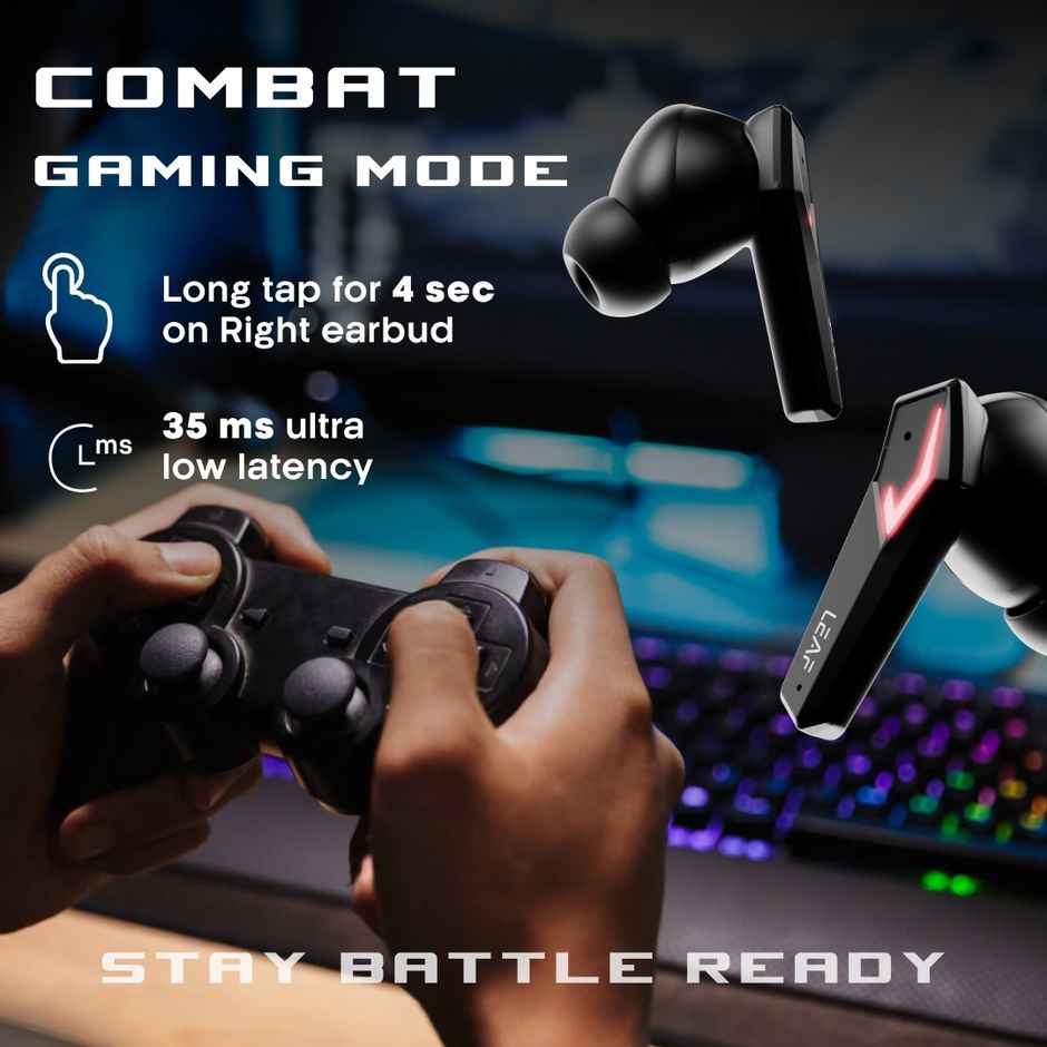 Leaf Buds X468 Gaming Earbuds with AI Sound App | 40H Playtime | AI ENC | TWS - Black Spaceship