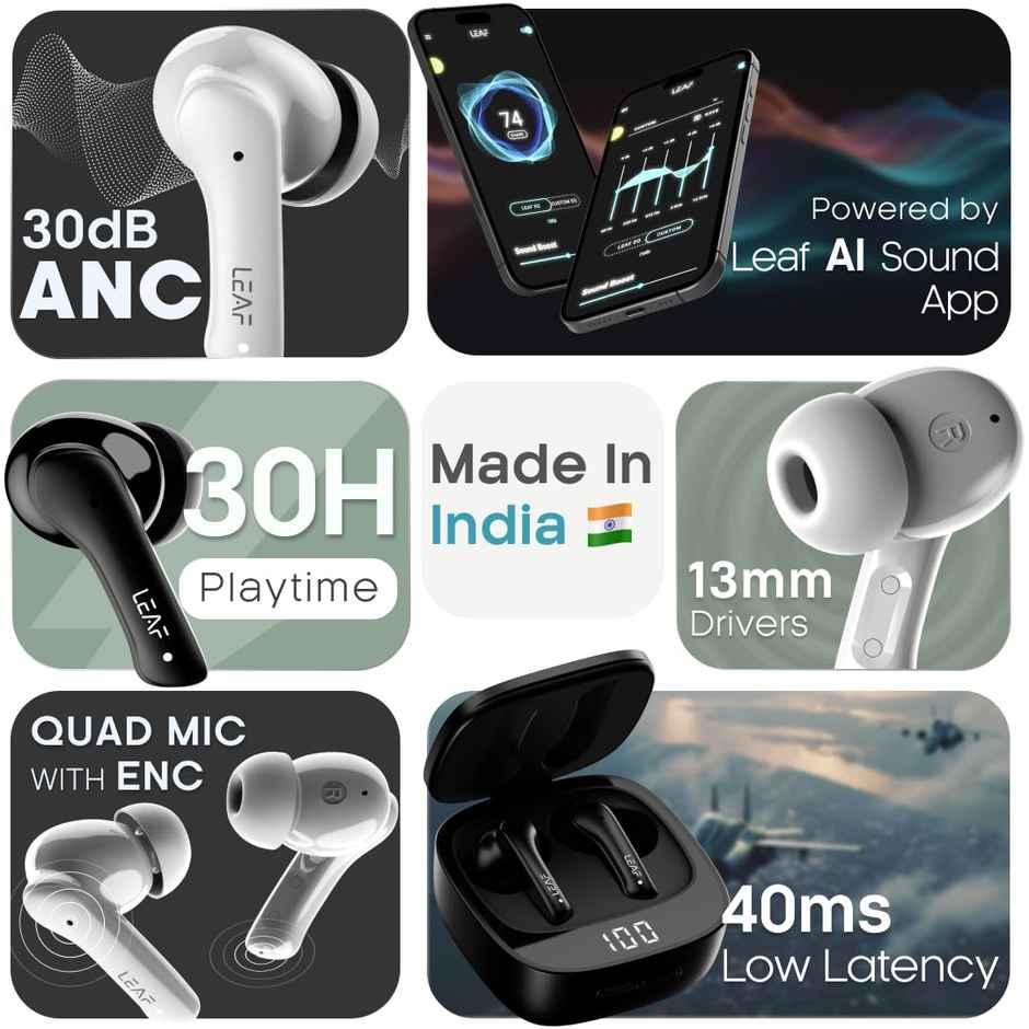 Leaf Buds X614 True Wireless Anc Earbuds With Ai Sound App, 30H Playtime,Bluetooth V5.3 Pure White