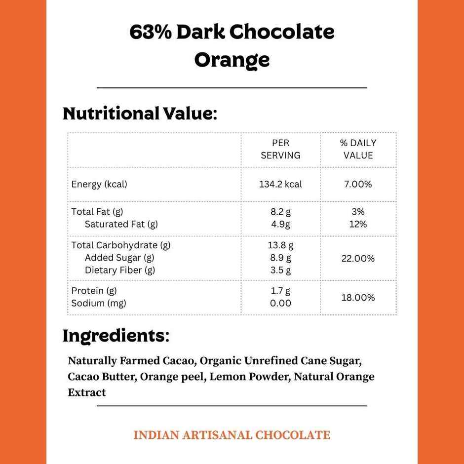 Darkins Orange Dark Chocolate Bar | 63% Rich Cocoa