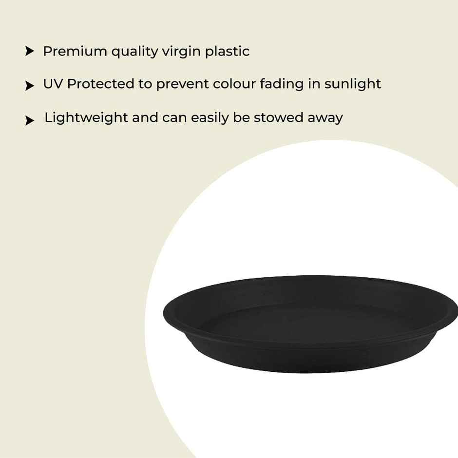 TrustBasket UV Treated Round Tray for 6 Inch Pot | Durable Plastic Plant Saucer - Black