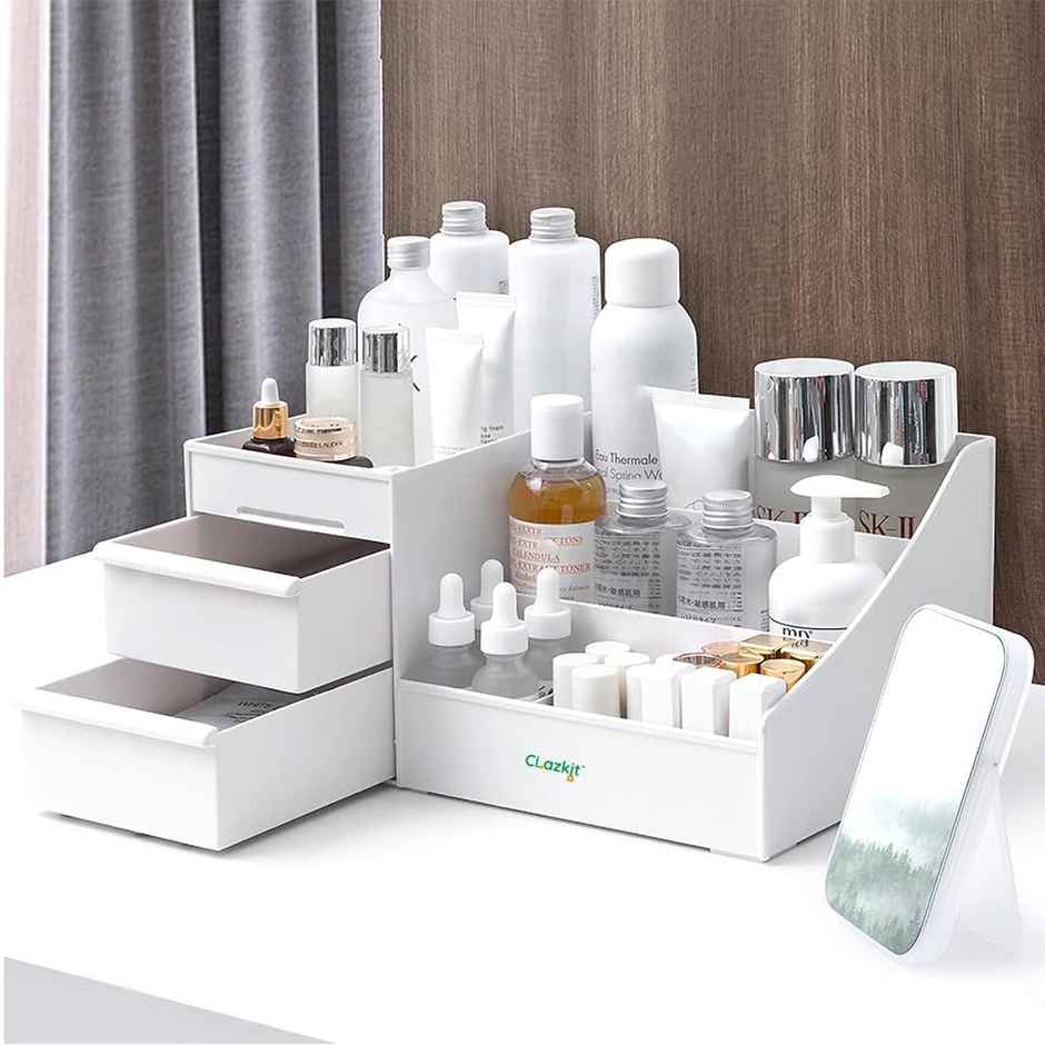 Clazkit Versatile Cosmetic Organizer Box with Drawers and Vanity Brush Holder