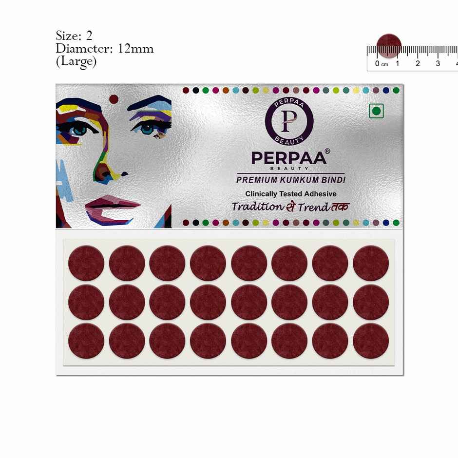 PERPAA Bindi Dark Maroon | 1 Flap |Size 2 Diameter 12mm| Round Kumkum Bindi for women