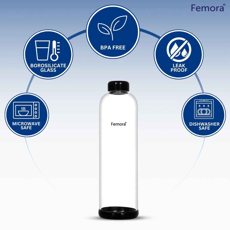 Femora Borosilicate Glass Fridge Bottle | Transparent | 1 L
