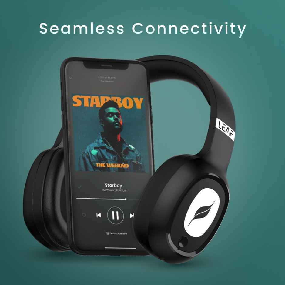 Leaf Bass Wireless Headphone w/AI Sound App | Dual Pairing | 38 mm Driver | Carbon Black