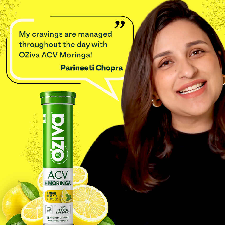 Oziva Apple Cider Vinegar with Moringa Tablets for Weight Management & Craving Control|Lemon Masala