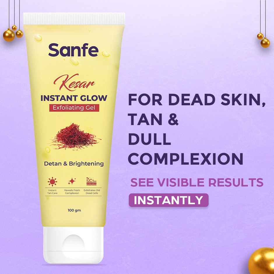 Sanfe Kesar Instant Glow Exfoliating Gel - Visibly Removes Tan, Brighten Skin, AHA Exfoliation
