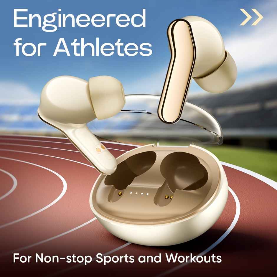 Mivi DuoPods i6 TWS | Engineered for Athletes | 13 mm Bass | 55H Playtime | Beige | True Wireless