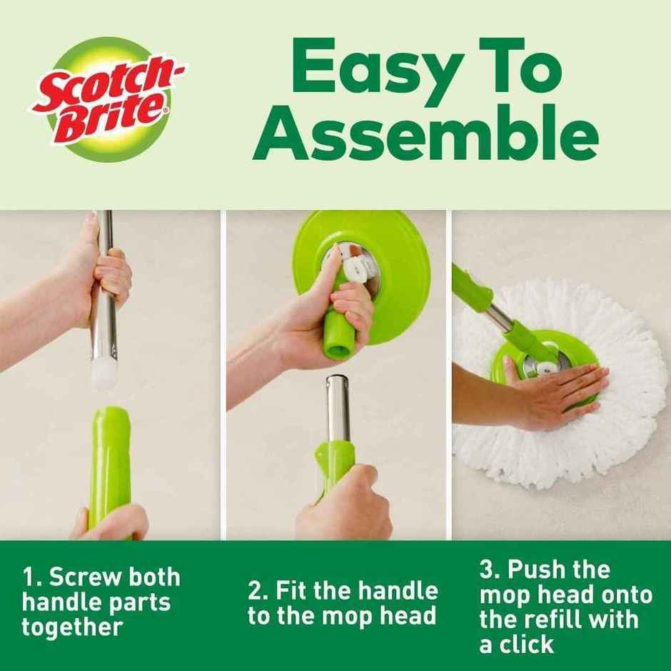 Scotch-Brite Twin Bucket Spin Mop (Green, 2 Refills)