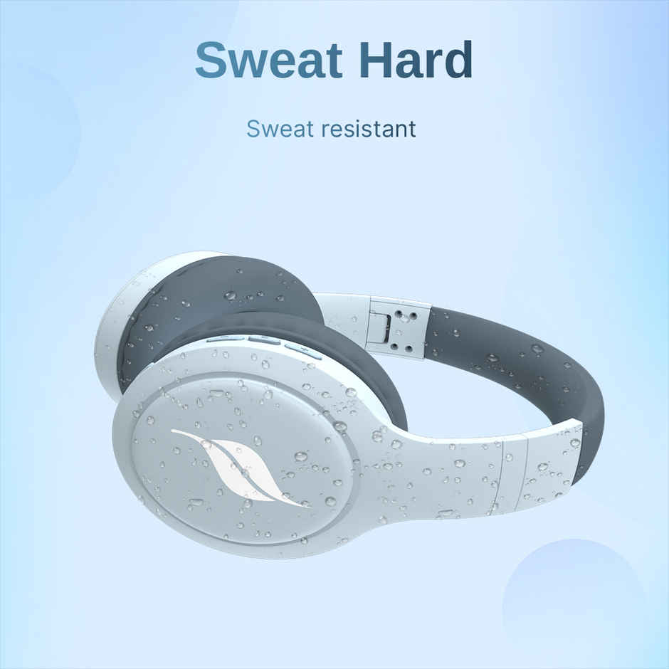 Leaf Bass Pro Wireless Over Ear Headphones, 50 H Playback Time, Dual Pairing, (Aqua Grey)