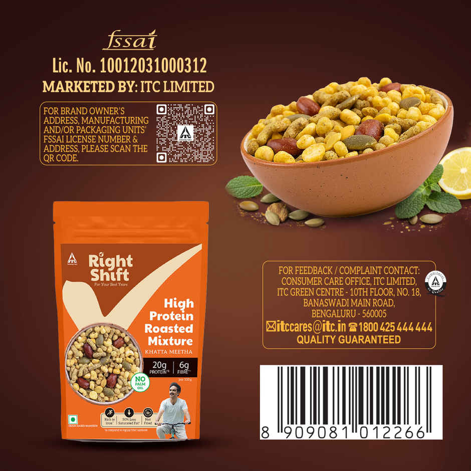 Right Shift High Protein Roasted Mix, Khatta Meetha, No Palm Oil, 20g Protein, Not Fried, 6g Fibre