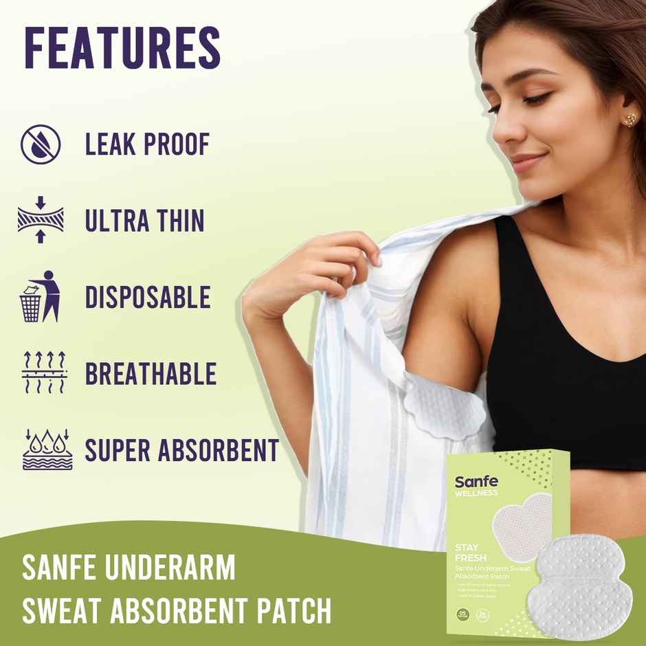 Sanfe Underarm Sweat Absorbent Patch | 8 hr odour control, stain free, ultra thin | 5 Pairs